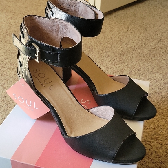 NWT SOUL Naturalizer Black Open-Toe Heels 10W - Picture 1 of 6